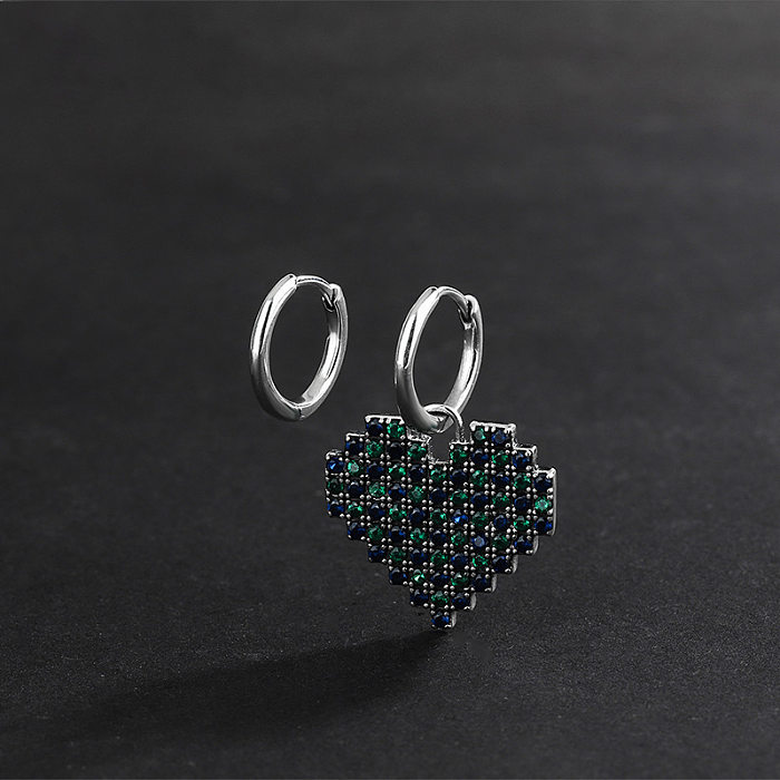 Vintage Zirconia Heart Asymmetric Hoop Earrings