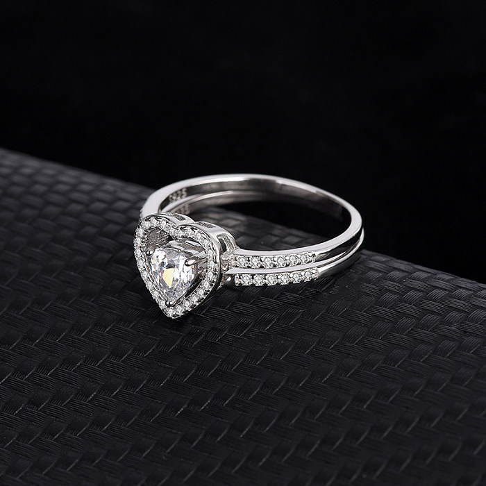 Silver Cubic Zirconia Heart Ring Set