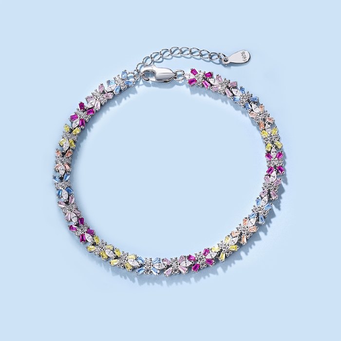 Pulsera de cadena de tenis de lujo con flores de circonita arcoíris