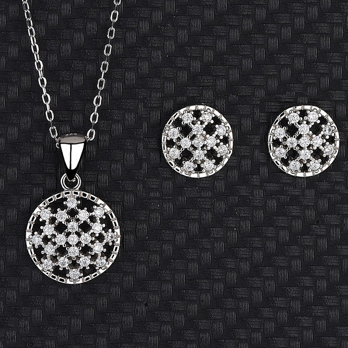 Silver Cubic Zirconia Circle Earring Necklace Set