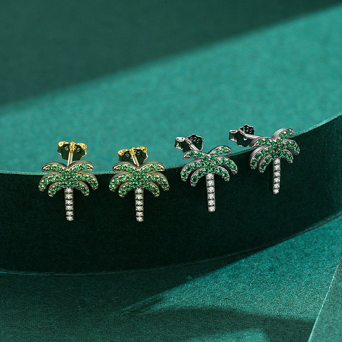 Boucle d'oreille en forme de cocotier en argent et zircone pour enfants