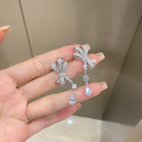 Luxury Zirconia Bowknot Tassel Stud Earring