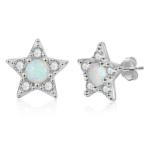 Zirconia Star Opal Stud Earring