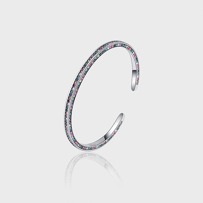 Rainbow  Sides Zirconia Cuff Bangles