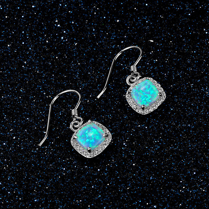 Vintage Zirconia Blue Opal Dangle Earring