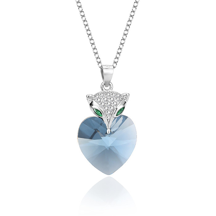 Collier avec pendentif en forme de renard, cristaux autrichiens, cœur d'amour, zircone cubique