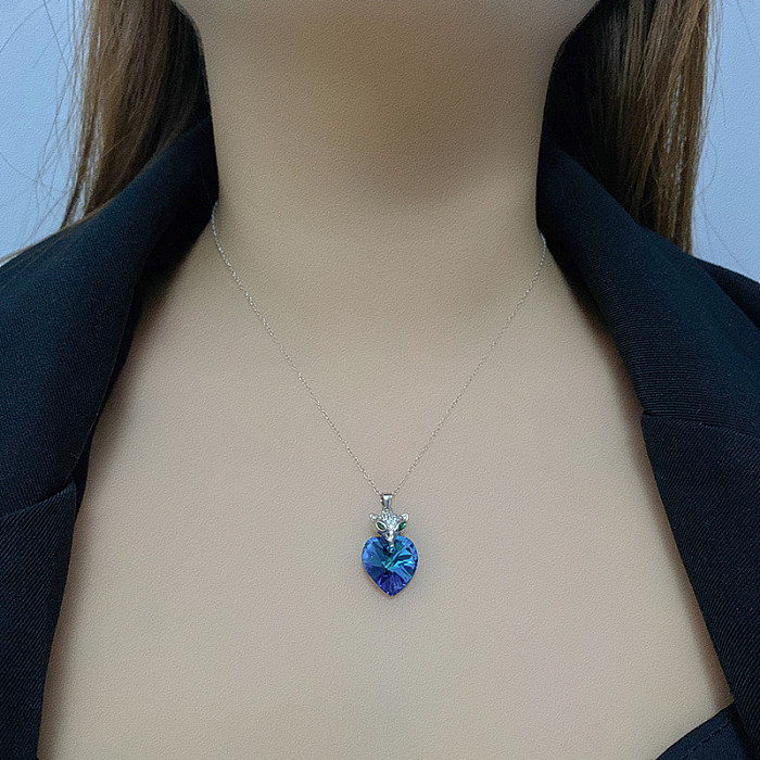 Austrian Crystals Love Heart Cubic Zirconia Fox Pendant Necklace