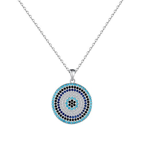 Sterling Silver Round Zirconia Evil Eye Necklace