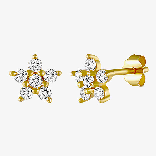 Cubic Zirconia Silver Flower Stud Earrings