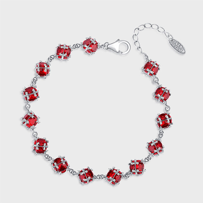 Birthday Stone Red Zirconia Chain Bracelets