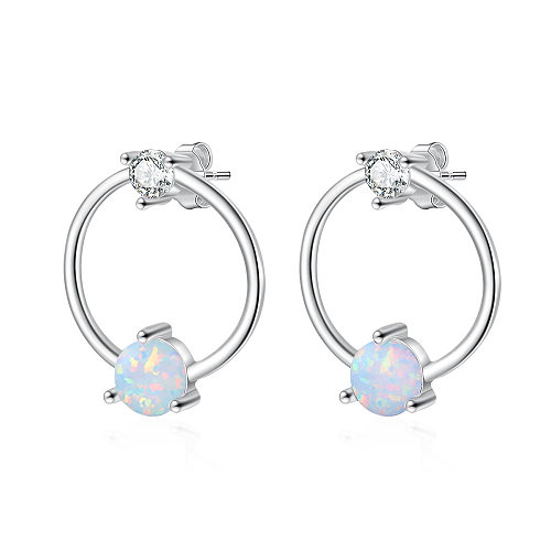 Boucle d'oreille ronde en opale et zircone