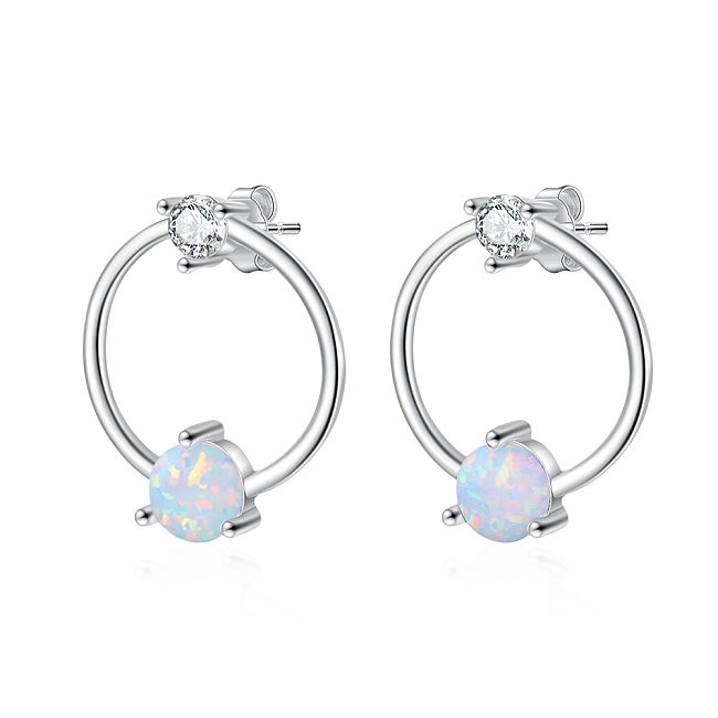 Boucle d'oreille ronde en opale et zircone