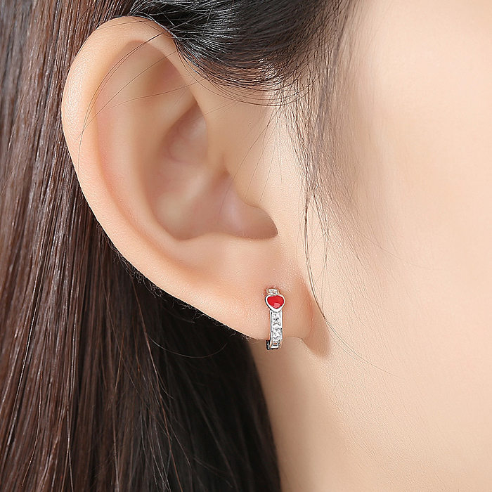 Kids Sterling Silver Red Heart Zirconia Hoop Earrings