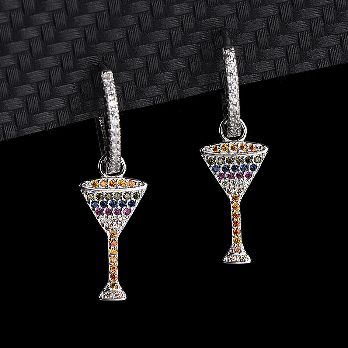 Silver Cubic Zirconia Cocktail Cup Hoop Earring