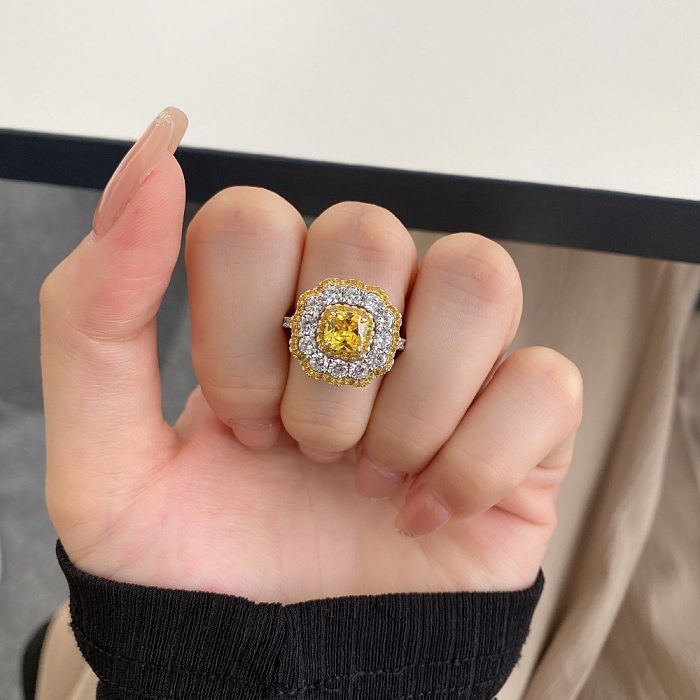 Sterling Silver A CZ Yellow Solitaire Ring