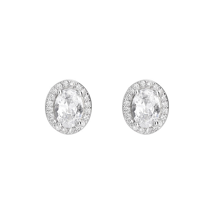 Silver Cubic Zirconia Oval Stud Earring