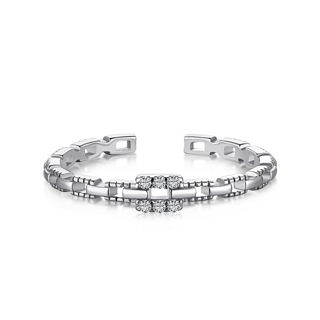 Sterling Silver CZ Link Chain Open Rings