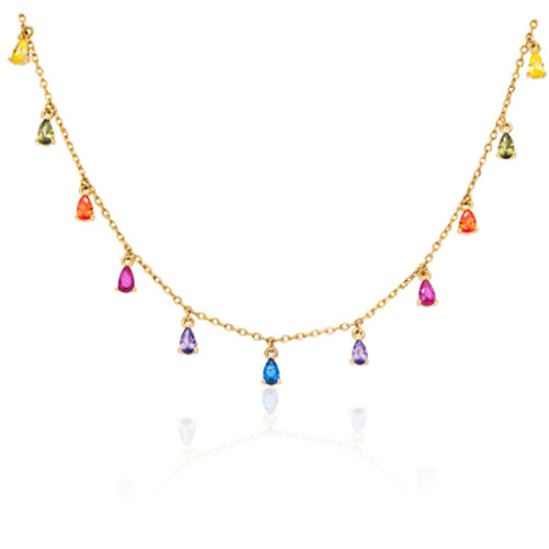 Silver Colorful Cubic Zirconia Charm Necklace