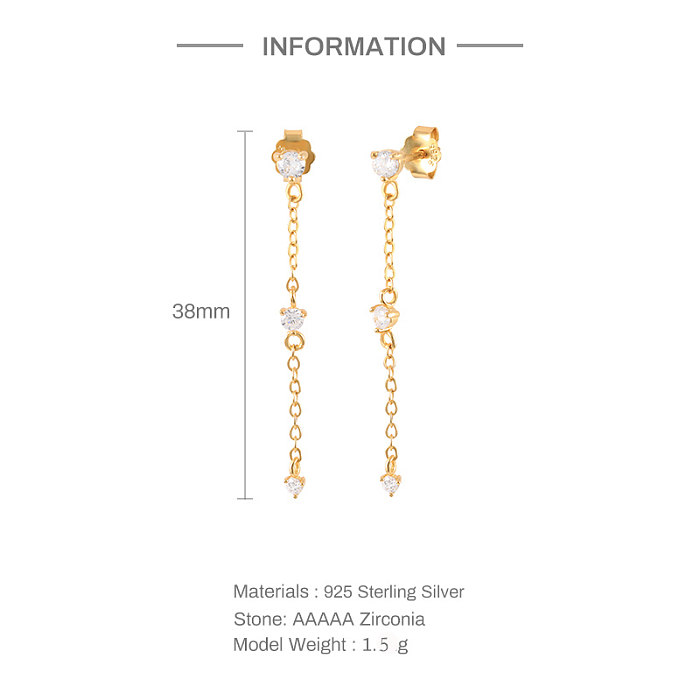 Zirconia Tassel Chain Sterling Silver Stud Earring