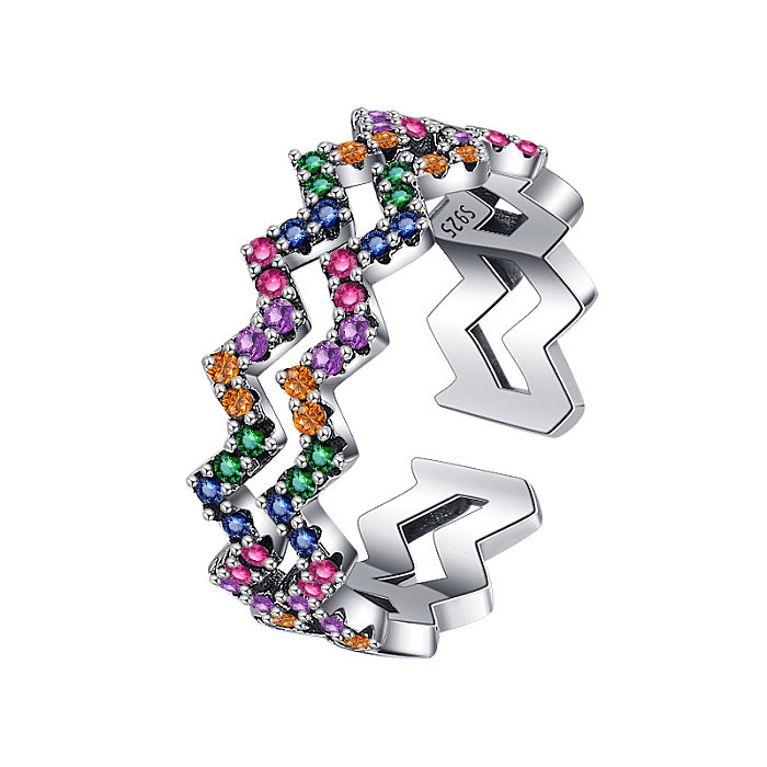 Curved Wave Rainbow Zirconia Open Rings