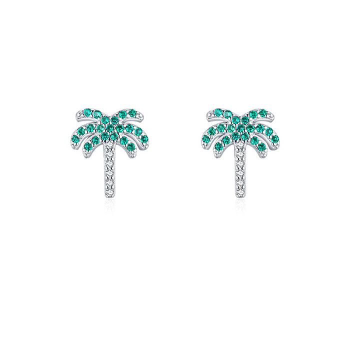 Boucle d'oreille en forme de cocotier en argent et zircone pour enfants