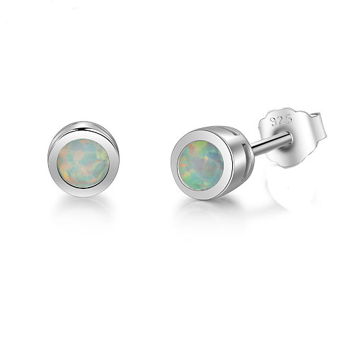 White Round Opal Stud Earring