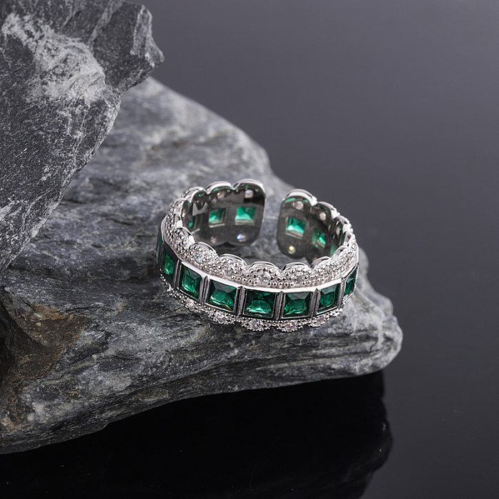 Wide Emerald Zirconia Lace Open Rings