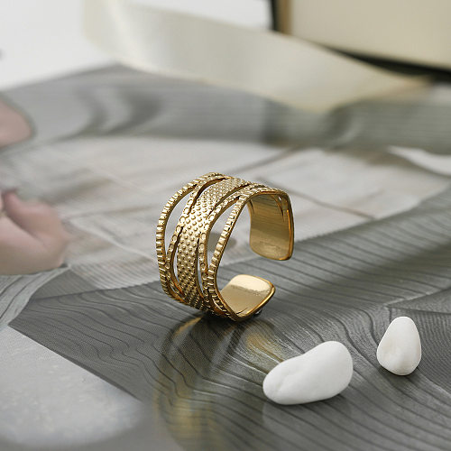 Chapeamento de listras de anel aberto geométrico de aço inoxidável fashion sem anéis de aço inoxidável embutidos