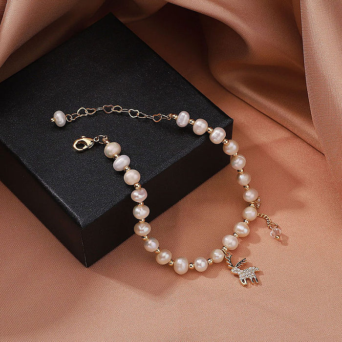 Bracelets élégants en perles de cuivre avec perles d'eau douce d'élan