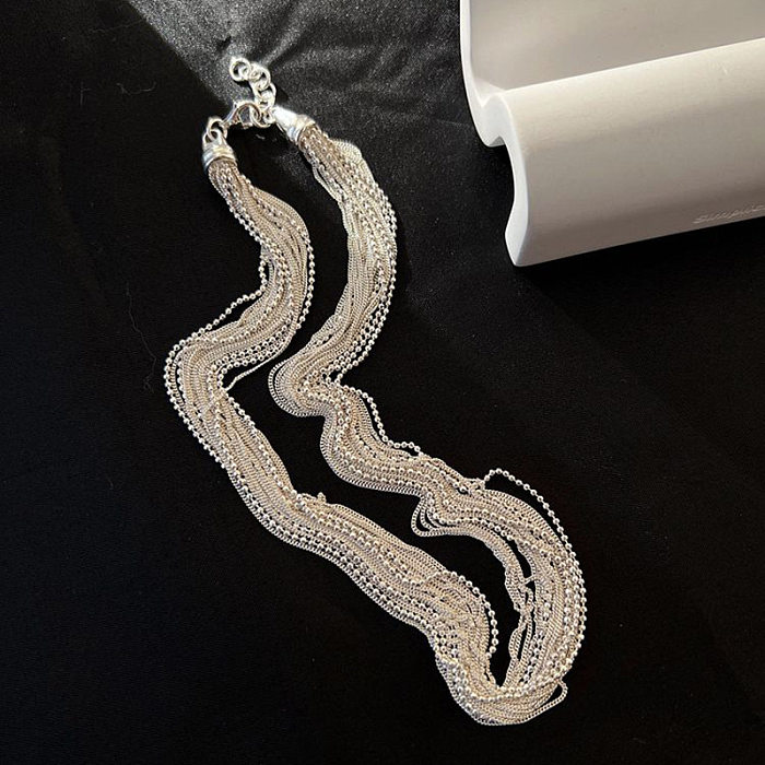 Fashion Geometric Imitation Pearl Copper Layered Chain Necklace