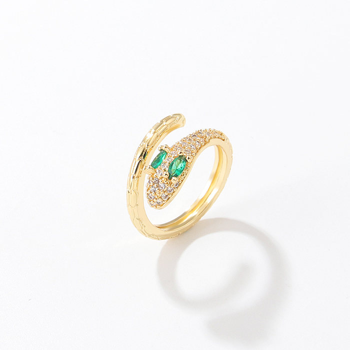 Fashion Snake Copper Inlay Zircon Open Ring 1 Piece