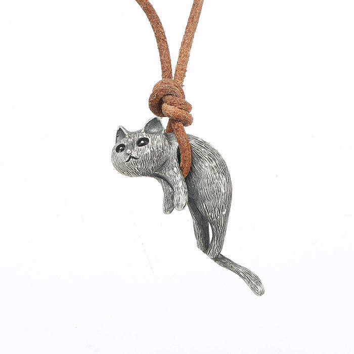 Collier pendentif en cuivre chat rétro mignon