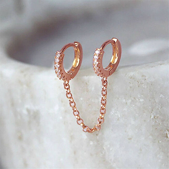 1 Piece IG Style Round Tassel Inlay Copper Zircon Earrings