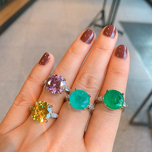 Glam – anneau ouvert en cuivre rond brillant, pierres précieuses artificielles, Zircon, en vrac