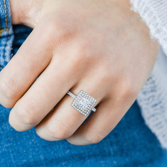 New Classic Geometric Square Diamond Proposal Diamond Copper Ring