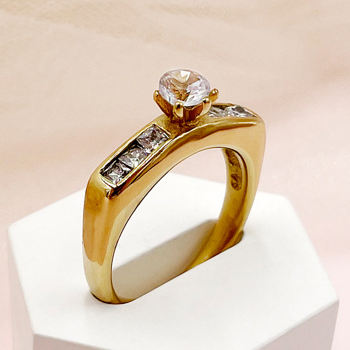 Classic Style Solid Color Stainless Steel Gold Plated Zircon Rings In Bulk