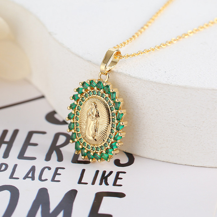 Hip-Hop Vintage Style Simple Style Human Copper Plating Inlay Zircon Gold Plated Pendant Necklace