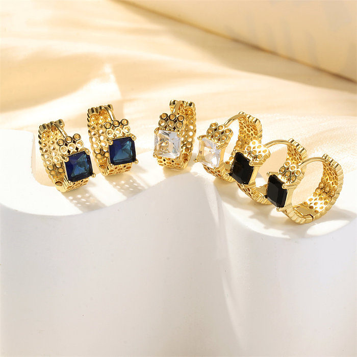 1 Pair Simple Style Square Plating Inlay Copper Zircon 18K Gold Plated Hoop Earrings