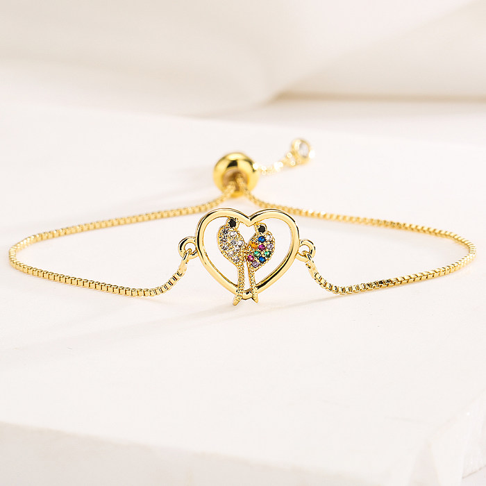 1 Piece Fashion Heart Shape Butterfly Copper Inlay Zircon Bracelets