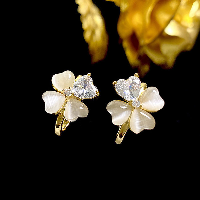 1 Pair Sweet Flower Inlay Copper Opal Zircon Earrings