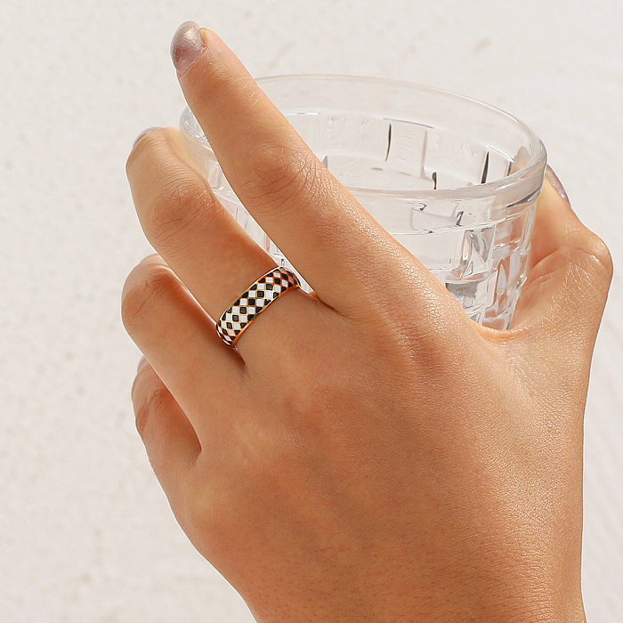 Anéis de aço inoxidável xadrez geométrico Lady Anéis de aço inoxidável