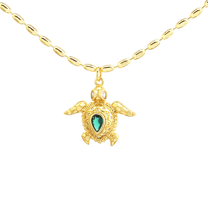 Cute Simple Style Tortoise Dog Copper 18K Gold Plated Zircon Pendant Necklace In Bulk