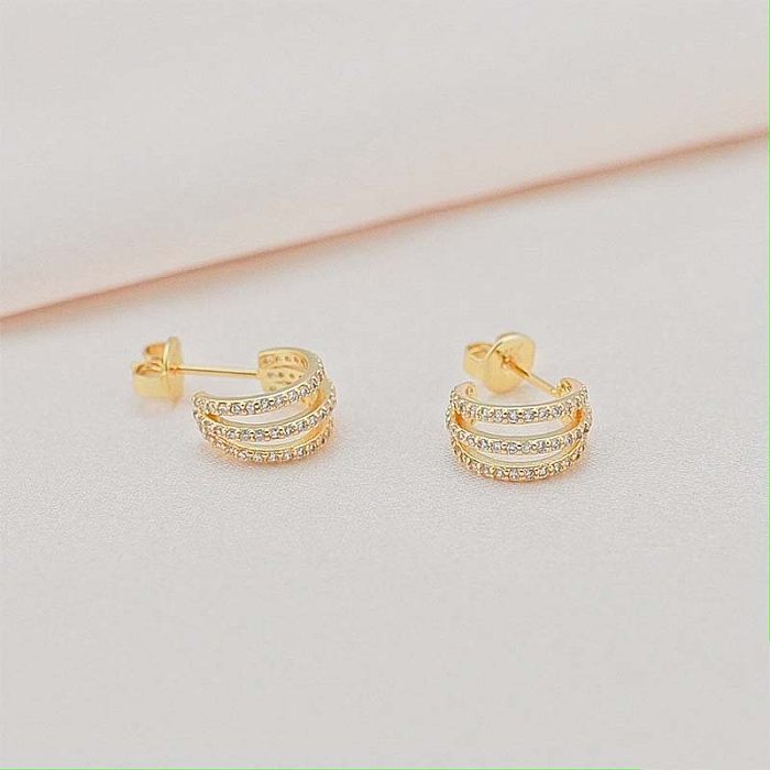 1 Pair Simple Style C Shape Copper Plating Inlay Zircon Ear Studs