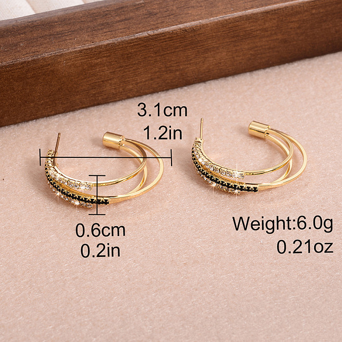 1 Pair IG Style Elegant Shiny C Shape Plating Inlay Copper Rhinestones 14K Gold Plated Ear Studs