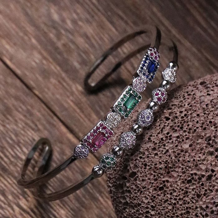 Bracelets de manchette en Zircon avec incrustation de cuivre et boule carrée romantique pour dame