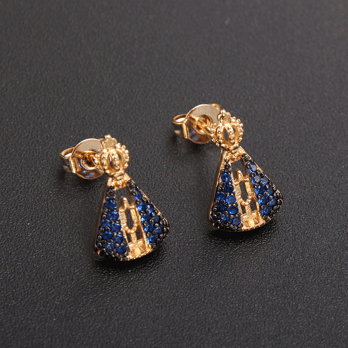 1 par estilo vintage forma de coração coroa chapeamento incrustação cobre zircão brincos banhados a ouro