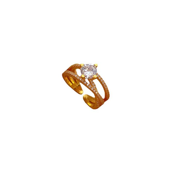 Fashion Crown Brass Inlay Artificial Gemstones Open Ring 1 Piece