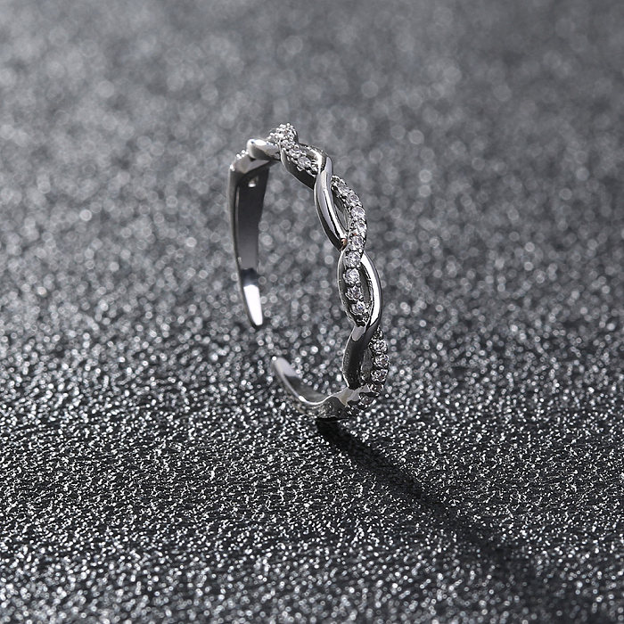 Elegant Simple Style Twist Copper Silver Plated Zircon Open Ring In Bulk