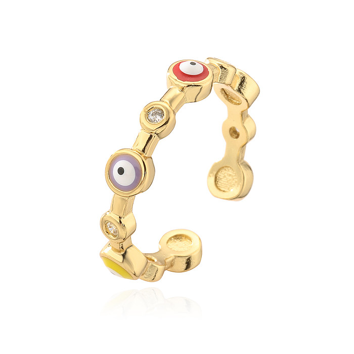 Fashion Eye Copper Enamel Zircon Open Ring 1 Piece