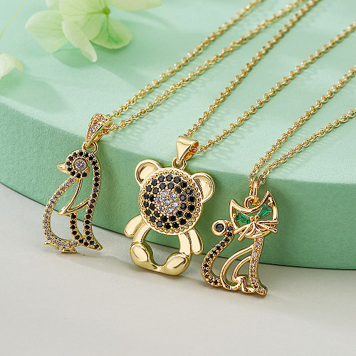 Simple Style Animal Copper Plating Inlay Zircon 18K Gold Plated Pendant Necklace